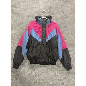 VTG Hot Music Women's Blue Pink Nylon Full Zip Pocket Puffer Ski Jacket Size M